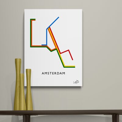 Carte du métro d'Amsterdam dans un style rétro comme dessin au trait minimal pour la décoration de la maison 60 × 80 cm