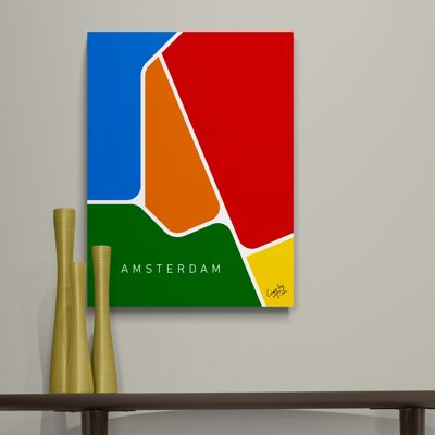 Plan du métro d'Amsterdam en panneaux audacieux et colorés : Décoration d'intérieur minimaliste 60 × 80 cm
