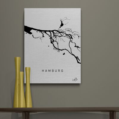 Hamburg river Elbe industrial artwork on brushed aluminium 60 × 80 cm