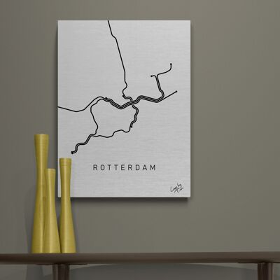 Rotterdam metro map as minimal line art for home decoration 60 × 80 cm_aluminium 3mm