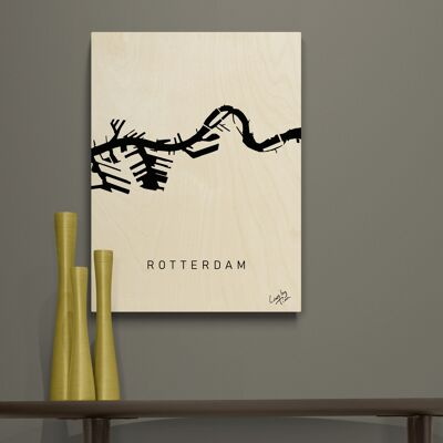 Rotterdam river Maas industrial artwork on wood 60 × 80 cm