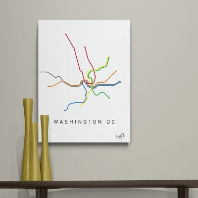 Washington DC metro map as minimal line art for home decoration 60 × 80 cm
