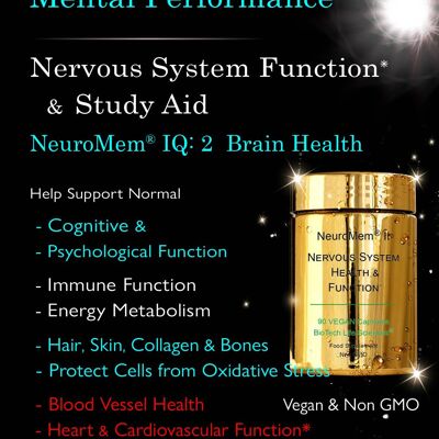 IQ2 Cerveau Système Nerveux Santé - Aide Performance Mentale, Fonction Cognitive & Psychologique : NeuroMem® IQ 2 : XL 90 capsules