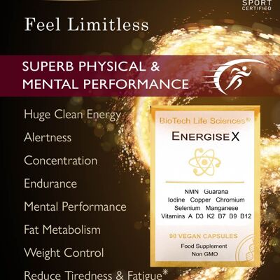 Superb Performance & Energy Professional Gift Set - Metabolismo energético, reduce el cansancio y la fatiga, ayuda al funcionamiento del sistema nervioso y del sistema inmunitario - Excelente: 5 x 90 cápsulas Energise-X + Energize 1,2,3 y 4