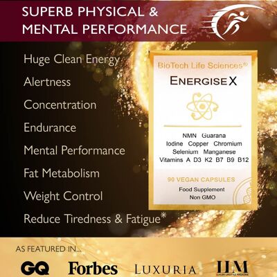 Superb Performance & Energy Professional Gift Set - Metabolismo energético, reduce el cansancio y la fatiga, ayuda al funcionamiento del sistema nervioso y del sistema inmunitario - Excelente: 5 x 90 cápsulas Energise-X + Energize 1,2,3 y 4