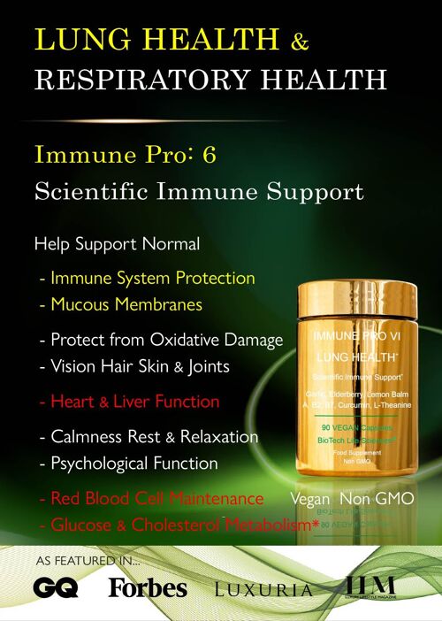 Immune 6 Lung Respiratory & Mucous Membranes Health, Glucose & Cholesterol Metabolism, Heart, Kidney & Liver Function, Powerful AntiOxidants XL 90 capsules