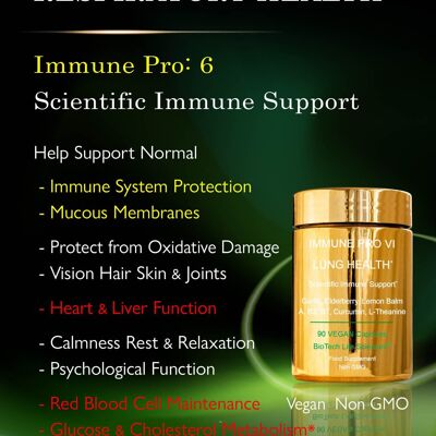 Immune 6 Respiratorio Polmonare e Membrane Mucose Salute, Metabolismo del Glucosio e del Colesterolo, Funzione Cuore, Reni e Fegato, Potenti Antiossidanti XL 90 capsule