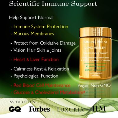 Inmune 6 Pulmón Respiratorio y Membranas Mucosas Salud, Glucosa y Metabolismo del Colesterol, Función del Corazón, Riñón y Hígado, Potentes AntiOxidantes XL 90 cápsulas