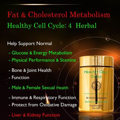 Colesterol Cerebral Cardiovascular y Metabolismo de la Glucosa, Rendimiento Mental y Función Inmune Herbal: Cell 4 - XL 90 cápsulas