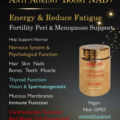 SE SENTIR VIVANT : NMN-XR 45s Augmente l'énergie et réduit la fatigue, soutient la fertilité Ménopause et anti-âge : NMN, Resvératrol Vit A Rétinol D3 K2 B7 Biotine B9 Folate B12 Iode de sélénium : 45 capsules