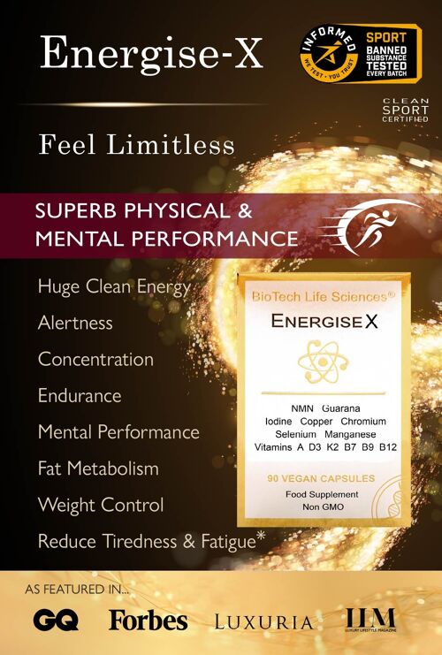 Energise-X 90s Maximum Performance - Minimum Effort. Increase Energy, Reduce Tiredness & Fatigue, Help Nervous System & Immune System Function - Informed Sport Approved  XL 90 capsules
