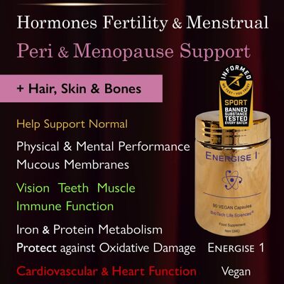 Las mujeres se sienten geniales Energize 1 NMN 45s Aumenta la energía, el color y el grosor del cabello, la fertilidad y la menopausia, ayuda al sistema nervioso y la función inmunológica: 45 cápsulas