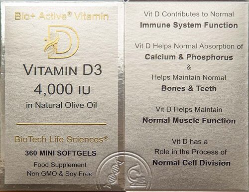 Vitamin D3 4,000iu 360 softgels - Ultra Premium - 1 Bottle