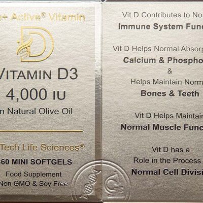 Vitamina D3 4,000iu 360 cápsulas blandas - Ultra Premium - 1 botella
