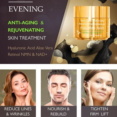 Anti-Aging EVENING Serum – Gesichts- und Hautverjüngung, Ergebnisse in 3 Tagen – straffen und straffen, glätten und weich machen, 33 Behandlungen, TheraDermis® NMN NAD+ Retinol, Hyaluronsäure, Aloe Vera, Resveratrol, vegane Kollagen-Aminosäuren