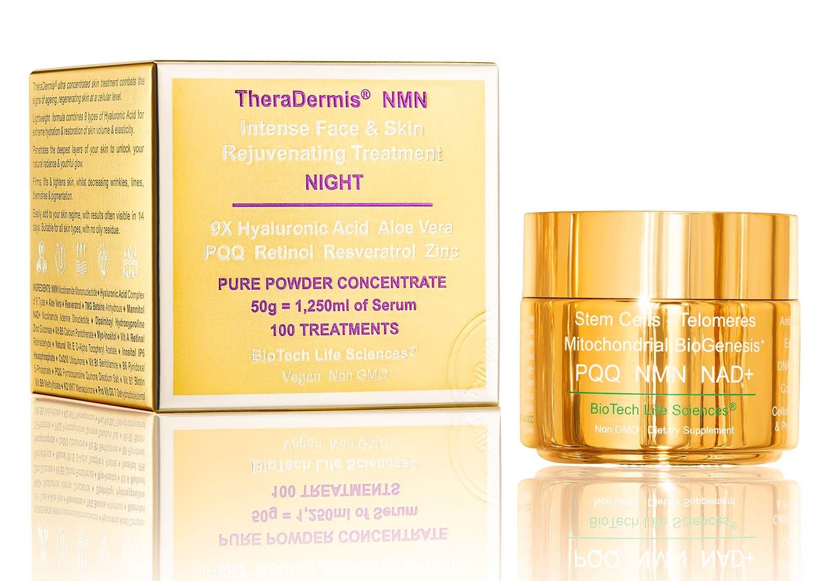 TheraDermis NMN EVENING – Intensive Gesichts- und Hautverjüngung – Straffen und straffen, glätten und erweichen – EVENING 60 g 100 Anti-Aging-Gesichtsbehandlungen NMN Retinol Aloe Vera Hyaluronsäure