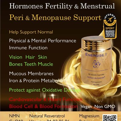 SIÉNTETE GENIAL - Energize 1 NMN 90s Aumenta la energía, el color y el grosor del cabello, ayuda a la fertilidad y la menopausia, ayuda al sistema nervioso y la función inmunológica: XL 90 cápsulas