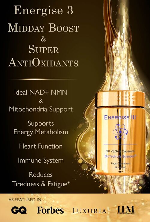 Energise 3 Lunch Antioxidants, Heart & Nervous System Function. ALA ALCAR NAC Resveratrol & Ashwagandha - XL 90 caps