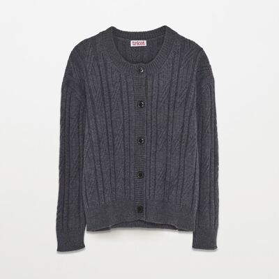 Cable Knit Wool Cardigan , Gris