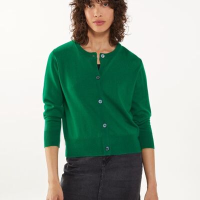 Cardigan corto in lana extrafine, verde