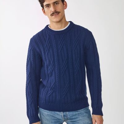 Organic Wool Cable Knit , Navy