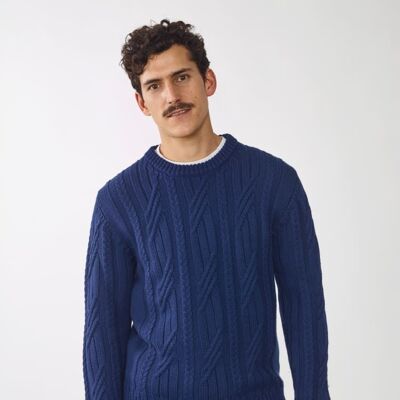 Organic Wool Cable Knit , Navy