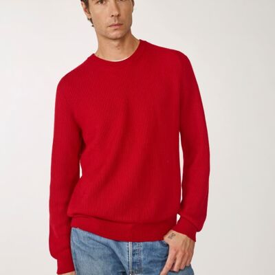 Organic Wool Rib Crewneck , Red