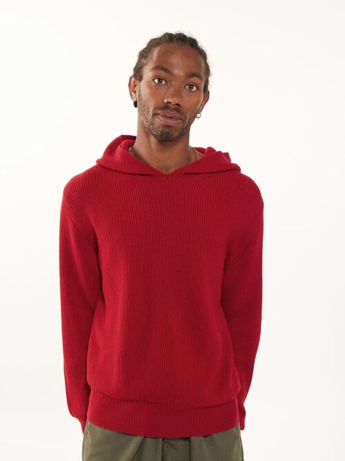 Organic Wool Rib Hoodie , Red