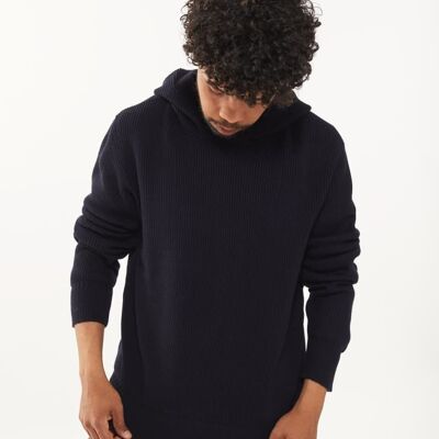 Organic Wool Rib Hoodie , Black