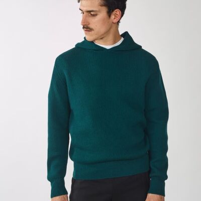 Sudadera con capucha acanalada de lana orgánica, verde, hombre