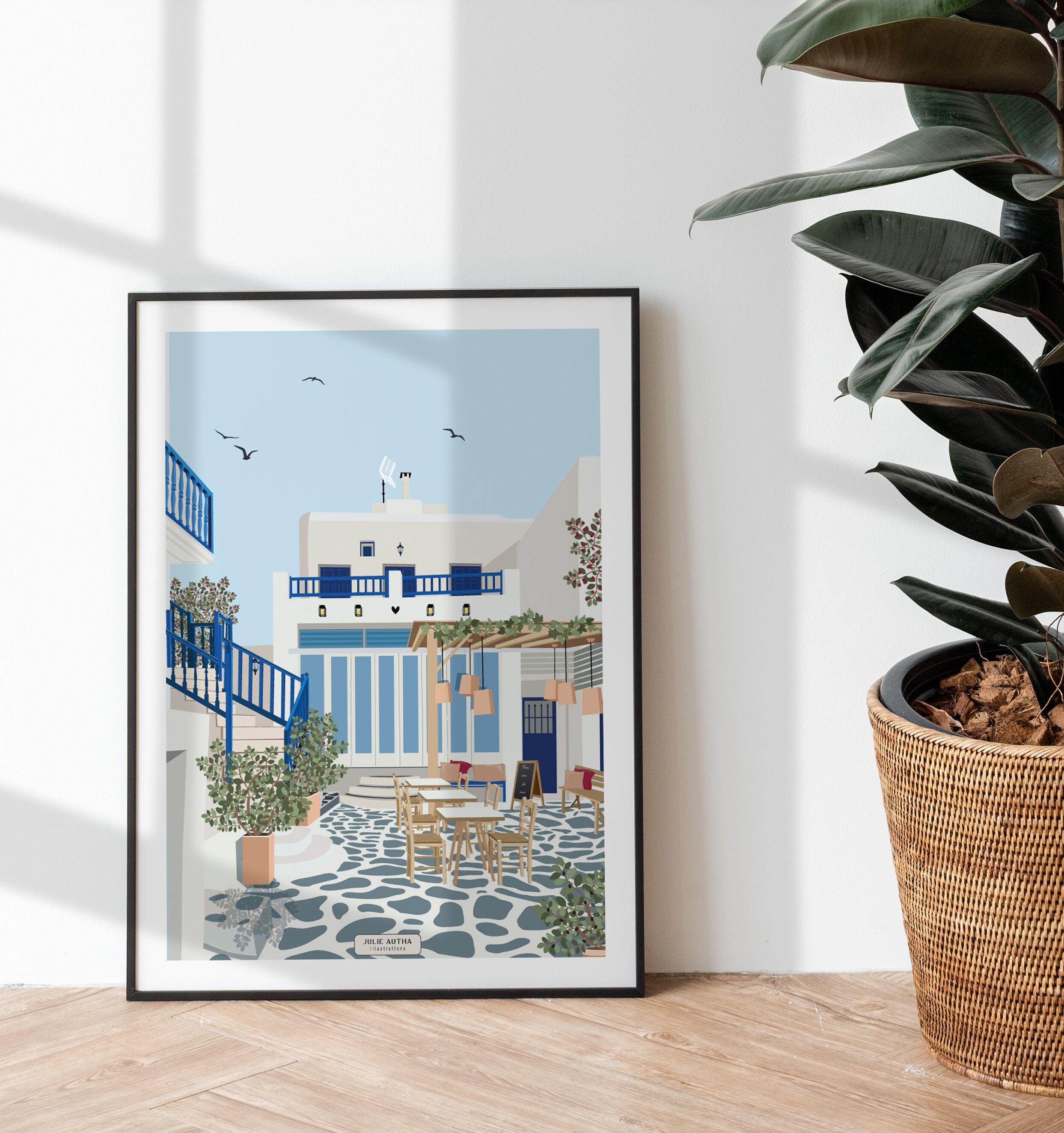 Póster Santorini - Terraza - 50 x 70 cm