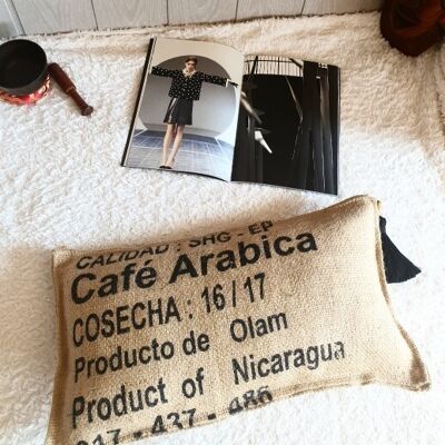 Coussin de sol en sac de cafe toile de jute recyclee nicaragua arabica