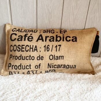 Coussin de sol en sac de cafe toile de jute recyclee nicaragua arabica 2