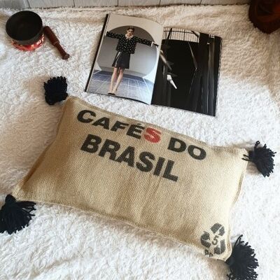 Coussin de sol en sac de cafe toile de jute recyclee do brasil