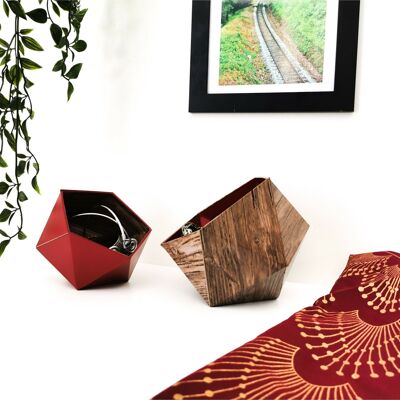 Rustic / burgundy wooden origami boxes