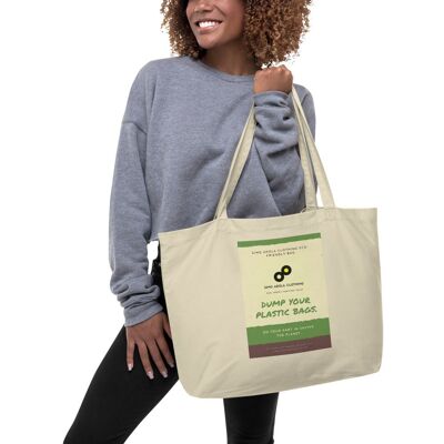 Large organic eco tote bag anti plastic 13,6 kg (30lbs) max weight (printed in USA) - Oyster