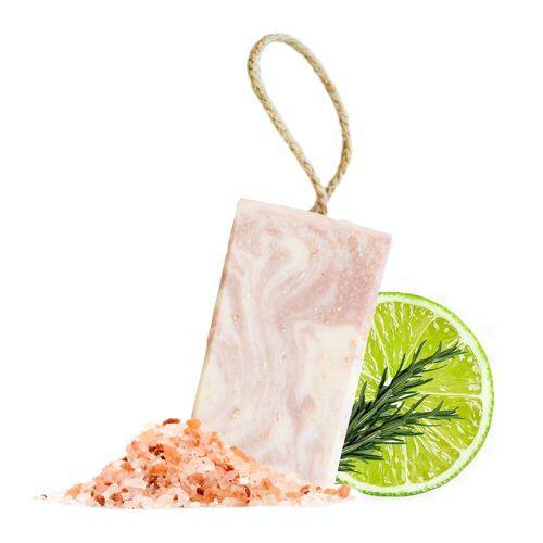 Himalayan Promise Soap On A Rope - Rosemary Lime Salt - 100g Palm Free Cold Process Soap - Handcrafted in the UK - Same day dispatch - Vegan Friendly - Essential oil soap
