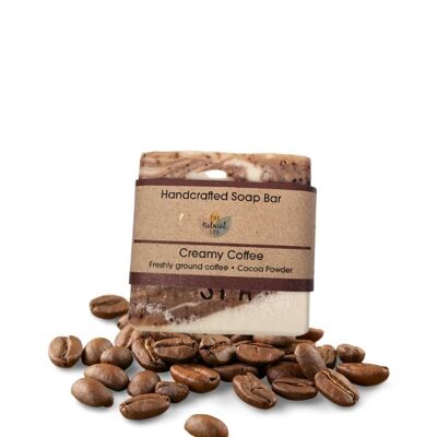 Barra de jabón cremoso de café - exfoliante - 100 g de jabón de proceso en frío sin palma - Hecho a mano en el Reino Unido - Envío el mismo día - Apto para veganos - Jabón de aceite esencial