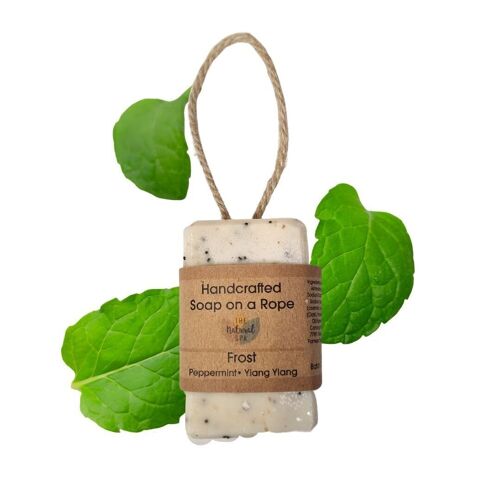 Frost Soap On A Rope - Peppermint and ylang ylang - 100g Palm Free Cold Process Soap - Handcrafted in the UK - Same day dispatch - Vegan Friendly - Essential oil soap