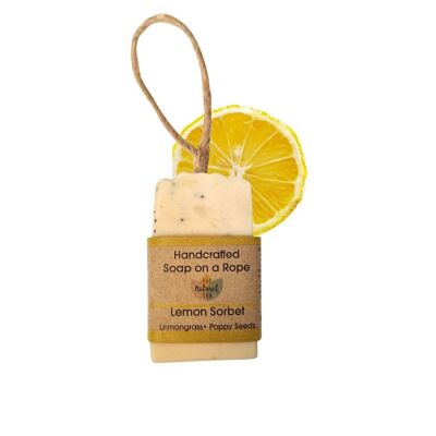 Jabón de sorbete de limón en una cuerda - 100 g de jabón de proceso en frío sin palma - Hecho a mano en el Reino Unido - Envío el mismo día - Vegano - Jabón de aceite esencial
