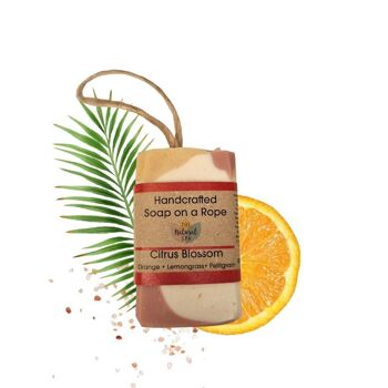 Savon à la fleur d'agrumes sur une corde - Citron Orange Citronnelle - 100 g de savon à froid sans palme - Fabriqué à la main au Royaume-Uni - Expédition le jour même - Vegan Friendly - Savon aux huiles essentielles 1