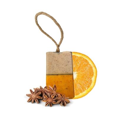Spiced Orange Soap on a rope - Clementine, Star Anise - 100g Palm Free Cold Process Soap - Handcrafted in the UK - Same day dispatch - Vegan Friendly - Essential oil soap