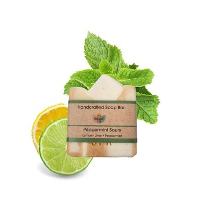 Barre de savon Peppermint Sours - Citron, citron vert et menthe poivrée - 100 g de savon à froid sans palme - Fabriqué à la main au Royaume-Uni - Expédition le jour même - Vegan Friendly - Savon aux huiles essentielles