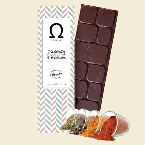 Chocodic - tablette chocolat noir 73% de cacao 4 epices
