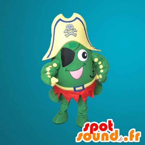 Costume de mascotte personnalisable de grenouille verte habillée en pirate.