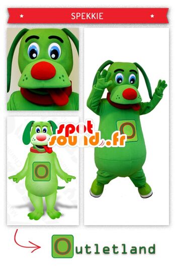Costume de mascotte personnalisable de chien vert qui tire la langue.