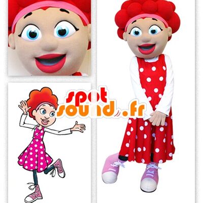 Costume de mascotte personnalisable de fille aux cheveux rouges.