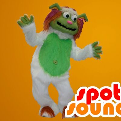 Costume de mascotte personnalisable de yéti blanc et vert tout poilu.