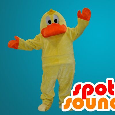 Costume de mascotte personnalisable de canard jaune et orange.