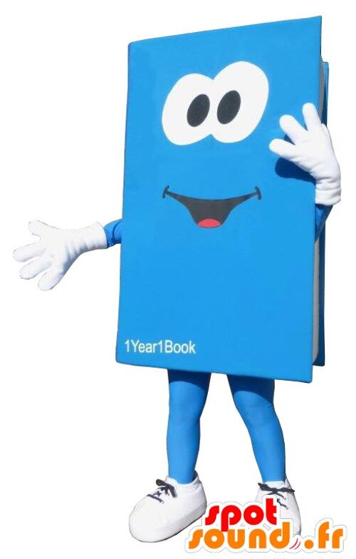Costume de mascotte personnalisable de livre bleu géant.